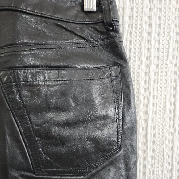 Vintage Y2K Gap 100% Leather Boot Cut Black Pants Size 2 - Picture 12 of 16